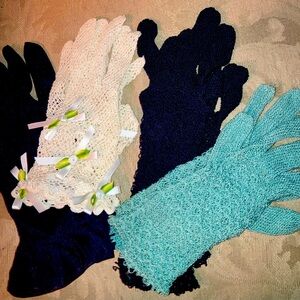 *4 pairs of Vintage Crochet and Gloves & sheer  Mid Century Dress Summer Gloves